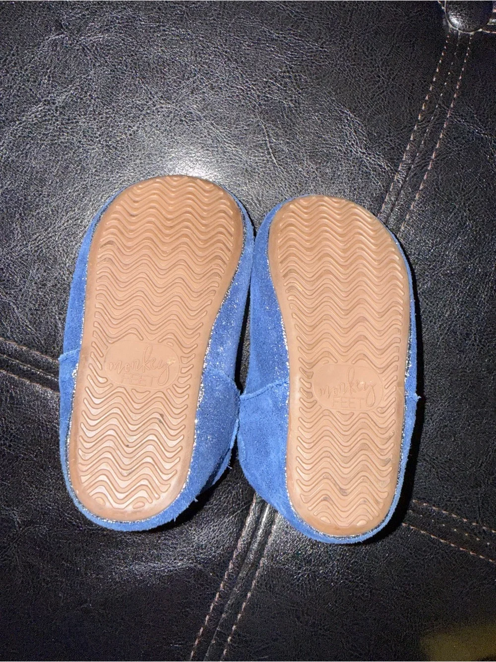 Monkey Feet Blue Glitter T‑Strap Kids Dress Shoes